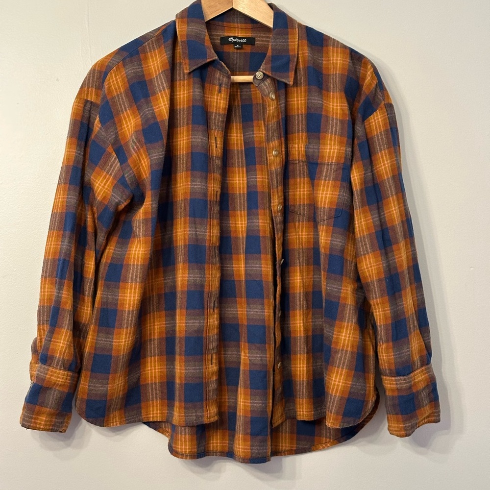 Madewell Westward Flannel Casual Button Down Shirt Blue and Orange